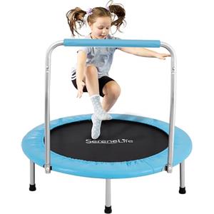 SereneLife Trampolino Elastico per Bambini Pieghevole 91/102 cm, Trampolino per Palestra in Casa con Maniglia in Schiuma, Giochi Bambini fino a 100 kg