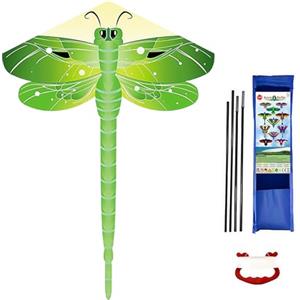 Vspek Aquiloni Libellula per Bambini e Adulti, 63x43inch Aquilone a Linea Singola Misura Grande Aquilone Beach Dragonfly Kite con Stringa aquilone e 110cm Coda Lunga Regalo di Giocattoli per Aquiloni, Verde