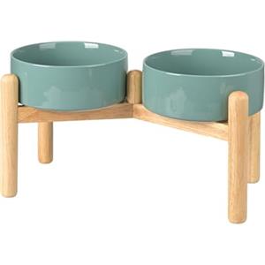 SPUNKYJUNKY Ciotola per cani in ceramica, ciotola rialzata, con supporto in bambù, per cani di taglia media e grande (1800 ml, verde scuro)