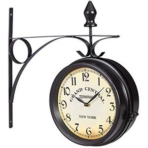 Relaxdays Orologio Ferroviario, a Batterie, Bifacciale, Vintage, New York, Retrò, HLP 35 x 35 x 10 cm, Nero