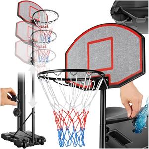 tectake® Canestro Basket con Ruote, Canestro Basket Esterno e Interno con Asta Regolabile in Altezza, Base Riempibile con Acqua o Sabbia, Canestro da Interno ed Esterno per Bambini e Adulti - Nero