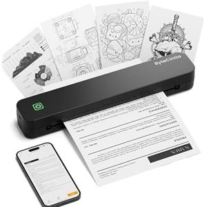 ByteCintia C80 Stampante Portatile A4,Stampante Termica Portatile compatibile con formato A4, stampante senza inchiostro compatibile con Android e iOS e laptop per ufficio, auto e casa