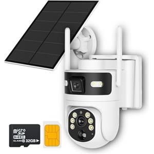 HLMNAKE Telecamera 4G LTE Esterno con Pannello Solare, Doppia Telecamera 4MP 360°+110°, Visione Notturna a Colori, Tracciamento Persone PIR e Notifiche APP, Audio Bidirezionale