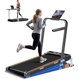 UMAY Tapis Roulant Elettrico Pieghevole con Inclinazione 10KM/H, 16% Tapis Roulant Salvaspazio Elettrico, Schermo LED, Telecomando, Tapirulan da Casa 3 CV, Mini Walking Pad, Carico Massima 136KG