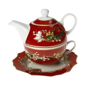 Brandani 89966 TEIERA C/TAZZA E PIATTINO rosso new bone china cm ø 16,5x14h