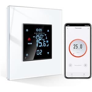 CNBINGO Termostato intelligente da incasso con pannello in vetro di cristallo WLAN digitale, compatibile con Alexa Echo, Google Assistant, 16 Amp, bianco