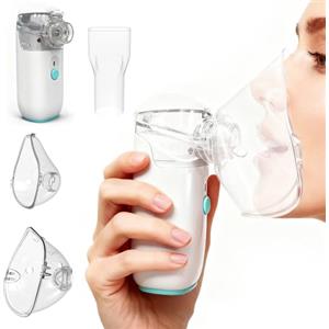 Beurer Aerosol portatile silenzioso, Aerosol bambini, Macchina aerosol adulti è dotato di due maschere facciali e boccagli, con funzione di ricarica, Aereosol adatto per la casa e i viaggi