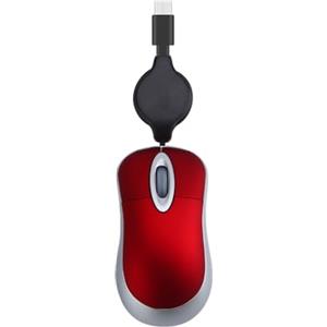 KANGQL Mouse cablato, mini mouse USB C con cavo retrattile, piccolo mouse per bambini da 3 a 8 anni, mouse ottico da viaggio 1000 DPI, rosso