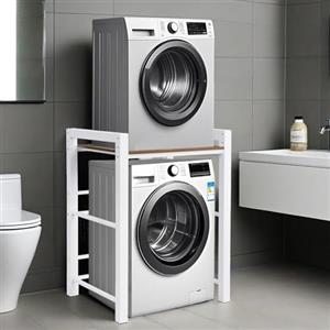 YUODIJIO Mobile per Lavatrice e Asciugatrice, Scaffale per Lavatrice e Asciugatrice, Mensola per Lavatrice Regolabile in Altezza, in Legno e Metallo, Portata 300 Kg Bianco