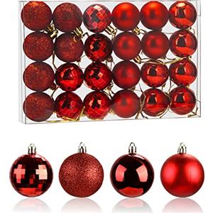 Aitsite 24PCS Palle di Natale Rossa 4CM Palle per Albero di Natale, Bauble Plastica Palle e Palline per L'Albero Impostare Ornamento Dell'Albero per la Decorazione dell'albero di Natale