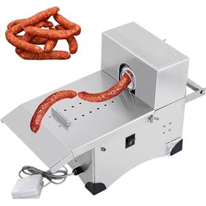 JIMINHUIXIN 110V/220V Legatrice Automatica Elettrica per Salsicce E Macchina per Salumi in Acciaio Inox 220w con Controllo A Piede, Regolazione Lunghezza 0-18cm, Include 2 Rulli di Filo di Cotone