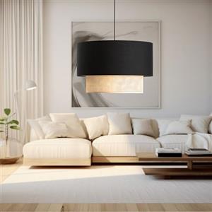lux.pro Lampada a Sospensione - Altezza 70 cm - Lampada da Soffitto con Paralume a Doppio Cilindro Lampadario con Abat-jour in Tessuto - Nero/Giallo