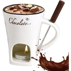 Generico Tazzas Per Fonduta Al Cioccolato, Tazzas Per Sciogliere Il Cioccolato Con Forchette, Set Di Scaldaburro In Ceramica, Set Di Fondute Con Candela Per Salse, Formaggi, Dessert, Caramelle, Antipasti