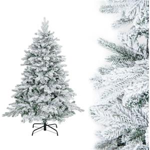 GYMAX Albero di Natale Artificiale Pre-illuminato 135/150/180/210 cm, Albero di Natale Innevato con 190/270/350 Luci LED, 8 Modalità, 602/806/1072 Punte di Rami, 26/32/40 Pigne e Bacche Rosse