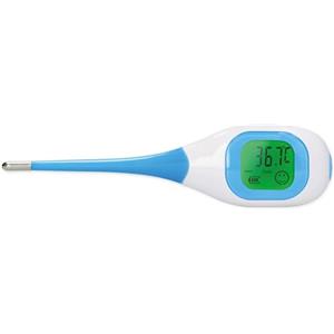 Fysic Termometro digitale FT09 per febbre, ampio display a colori, sonda flessibile, con custodia protettiva, misure visualizzate con colori ed emoticon, colore: Blu/Bianco