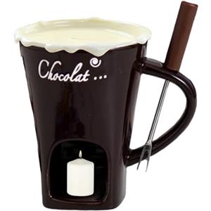 Generic Tazza per fonduta, in ceramica, resistente al calore, con forchetta, per sciogliere il cioccolato, per immergere burro, dessert, bevande, cene, matrimoni, feste, compleanni, festività