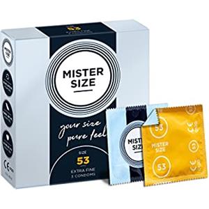 MISTER SIZE - Pure Feel Profilattici Lubrificanti (Extra Sottili, Extra Lubrificati) / Taglia Individuale 53 mm a un Pacco da 3 - Preservativi Sottili 100% Lattice Naturale