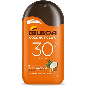 Bilboa, Latte Solare Coconut Glow SPF 30, Crema Solare con Olio di Cocco e Vitamina E, Leggera sulla Pelle, Protezione Solare Resistente all'Acqua, 200 ml