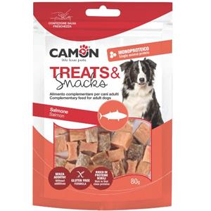 CAMON Cubetti di Salmone 80g - Snack Gluten Free per Cani Adulti, Ricchi di Proteine Nobili