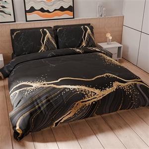 PETTI Artigiani Italiani - Set Copripiumino Singolo 150x200 cm (1 Federa 50x80 cm Inclusa), Parure Copripiumino Morbida Microfibra con Stampa Digitale - Made in Italy - Marble Nero