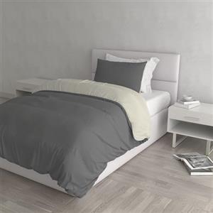 Italian Bed Linen Set Copripiumino 100% Cotone Natural Color, Made in Italy - Parure Copri Piumino - Sacco Piumone 200x200 cm con Doppia Patella e Federa Cuscino, Piazza e Mezza, Grigio Scuro/Panna