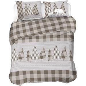 PENSIERI DELICATI Parure Copripiumino Matrimoniale Flanella 100% Cotone, Sacco 250X200 CM e Federa 52X82 CM, Made in Italy, Copripiumino Lavabile In Lavatrice A 40°, Fantasia Canada Beige