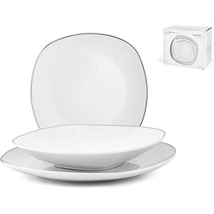 H&H Quadro Servizio Tavola 18 Pezzi, Porcellana, Bianco, unità