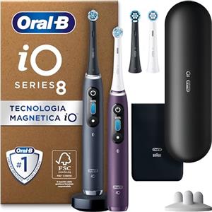Oral-B Spazzolino Elettrico Ricaricabile iO 8 Nero e Viola, 4 Testine Di Ricambio + Astuccio per caricatore. 2 Spazzolini