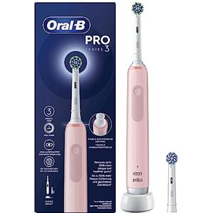 Oral-B Spazzolino Elettrico Ricaricabile Pro Series 3, Sensore di Pressione Luminoso, Batteria a Lunga Durata, 2 Testine, 1 Spazzolino Elettrico, 1 Custodia Viaggio, Rosa, Idea Regalo
