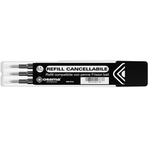 OSAMA Ricarica per Penne Gel Cancellabili - Punta 0,7 mm - Colore Nero - Confezione da 3 Pezzi