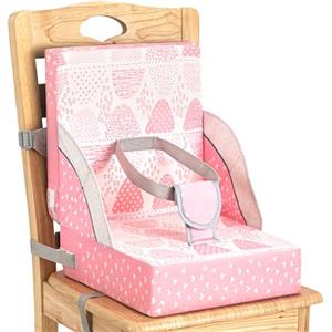LADIDA Rialzo per bambini, portatile, per tavolo da pranzo, sedia da viaggio con cinghie regolabili, leggera, design compatto, facile da pulire (rosa)