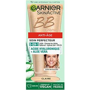 GARNIER Skin Active - BB Anti-Aging Crema - Cura della perfezione all-in-1 - tonifica e idrata - SPF 25 - Acido ialuronico e Aloe Vera - Vegan & Cruelty Free - Tutti i tipi di pelle - tinta chiara -