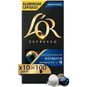 L'Or - Capsule Caffè Espresso Decaffeinato Ristretto - 100 Capsule in Alluminio - Intensità 9 - Compatibili con Macchine Nespresso®* original - 10 Confezioni da 10 Capsule