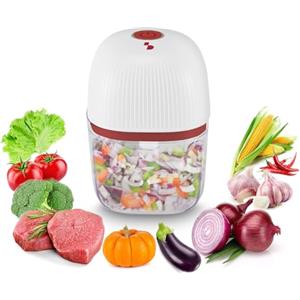 BEPER P102ROB051 Mini Tritatutto Ricaricabile, Tritatutto Senza Filo da 350 ml con 3 Lame in Acciaio Inox, USB Incluso, Rosso/Bianco