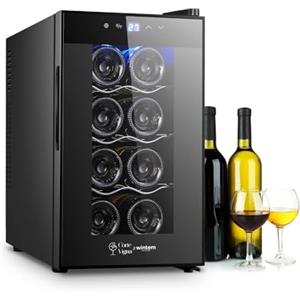 Avilia Cantinetta Frigo Silenziosa per Vini 8 Bottiglie 65W - Mini Frigo Termoelettrico con Display LED, Temperatura Regolabile 12-18°C, Auto Defrost - Cantinetta Vino Nera da 25L