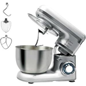 Avilia Impastatrice Planetaria, Ciotola capiente in acciaio da 4,5L, Dotato di 3 utensili di miscelazione, Potenza 1000watt, Velocita x6 + tasto pulse, Coperchio antipolvere, Silver