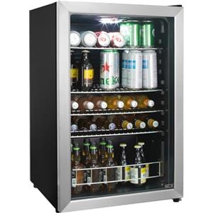 HCK 115L Frigorifero per bevande da libero posizionamento con porta in vetro doppio, temperatura regolabile 0-10℃, 4 ripiani rimovibili per birra e bevande