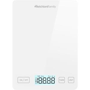 Melchioni Family | Bilancia da Cucina Smart con App, SMARTY, Ultrasottile in Vetro Temperato, Bilancia Alimentare Senza Fili, fino a 5 kg, Colore Bianco