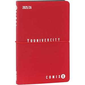 COMIX U YOUNIVERCITY - Agenda Settimanale 2025-2026, Diario 13 Mesi, con Copertina Morbida in PU, Elastico, 224 Pagine, Ideale per l'università 11,8x18cm, Rosso