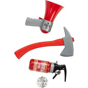 Smiffys Kit pompiere, 4 pezzi, rosso, Estintore, badge, megafono e martello Halloween