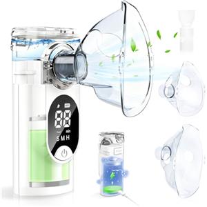 NEEMOSI Aerosol Portatile Silenzioso 600mAh, Macchina Areosol Ricaricabili Adulti e Bambini e Neonato, Aereosol Ultrasuoni con Display Intelligente, Nebulizzatore Durata di Funzionamento: 75-120 Minuti
