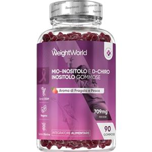 WeightWorld Myo Inositolo Complex Vegano, 90 Gommose, Inositolo Integratore con D Chiro Inositol, Acido Folico, Zinco, Vitamina B12, Vitamina B6, Cromo Picolinato, Estratto di Cranberry, Aroma di Pesca e Fragola