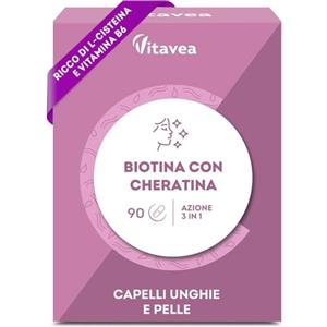 Vitavea Biotina & Cheratina Liposomiale - Integratore per Capelli, Pelle e Unghie - Cheratina 300 mg, Biotina Potenziata, L-Cisteina, Vitamina B7 e B6 - 90 Capsule - Vitavea
