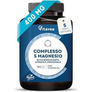 VITAVEA BIEN-ETRE Magnesio Complex - 400mg Magnesio Elementare - Bisglicinato, Citrato, Ossido, Carbonato, Liposomiale - Formula 5in1-180 Capsule - Energia, Muscoli, Stanchezza - Alta Digeribilità e Assorbimento