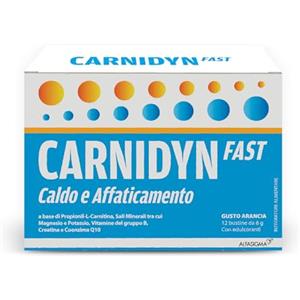 Carnidyn Fast Caldo e Affaticamento, Integratore Alimentare per Stanchezza Fisica, il Recupero del Tono Muscolare e il Reintegro Idrosalino, 12 Bustine da 6g, Gusto Arancia