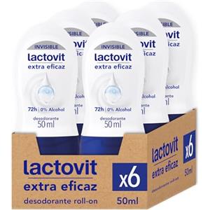 Lactovit - Deodorante extra efficace invisibile Men anti-macchia, 0% alcool, anti-irritazione e 48h di efficacia, deodorante roll-on con proteine calcio - confezione da 6 x 50 ml