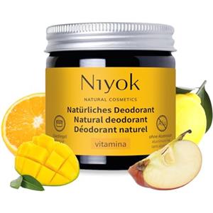 Niyok® Deocrema 2-in-1 "Vitamina" (40 ml) - Crema deodorante anti-traspirante naturale - Senza alluminio - 24h protezione - Solido, vegano - Per donna e uomo