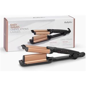 BaByliss Triferro Deep Waves, Beach Waves, Ceramica, 3 Temperature (160°C - 200°C), Punta termo-resistente, Riscaldamento rapido, Oro e Nero, W2447E