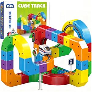 Utensy Clickrail Set Trenino Elettrico, DIY Cube Track, 3D Klickrail Pista Magnetica Macchinine, Magic Rail Block Train Blocchi Costruzioni, Percorso Gravità, Regalo Treno Elettrico per Bambini (81 Pezzi)