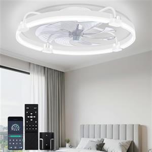 OUTON 60cm Ventilatore da Soffitto con Luce e Telecomando, 3000-6500K Dimmerabile, 6 Velocità Reversibili, Timer, Memoria, Lampada Ventilatore da Soffitto per Camera da Letto Soggiorno Cucina, Bianco